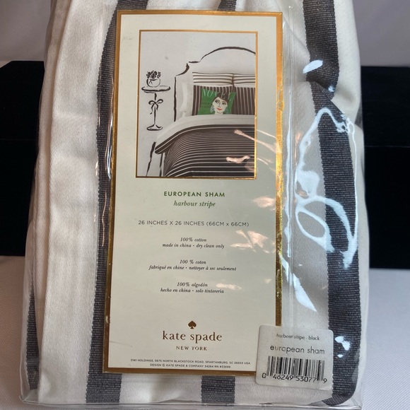 New in package, Kate Spade European sham Harbor stripe black-and-white - Picture 3 of 6
